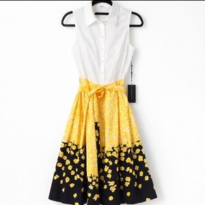 Tommy Hilfiger Sleeveless Collared Fit & Flare Dress Yellow Floral NWT